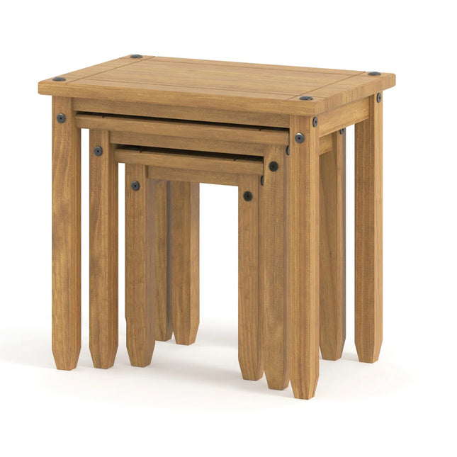 Corona - Nest of 3 Tables - Solid Pine with Metal Studs