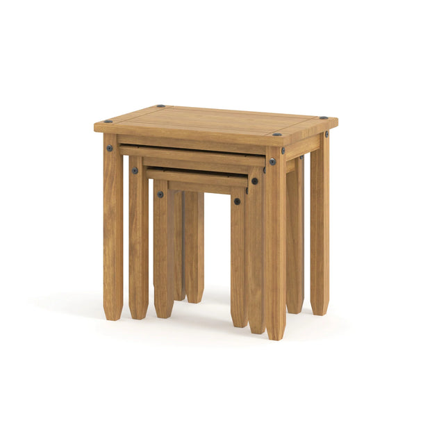 Corona - Nest of 3 Tables - Solid Pine with Metal Studs