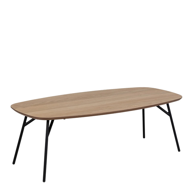 Caracas rectangular coffee table with light oak top and matte black angled legs