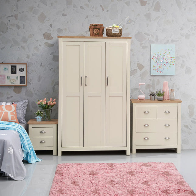 Lisbon - 3-Piece Set - 3 Door Wardrobe, 4 Drawer Chest & 2 Drawer Bedside Table