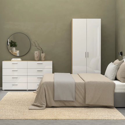 Pepe Bedroom Set 2 Door Wardrobe 6 Drawers High Gloss 201cm