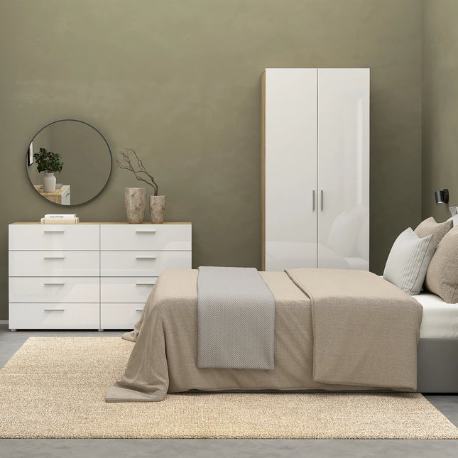 Pepe Bedroom Set 2 Door Wardrobe 6 Drawers High Gloss 201cm