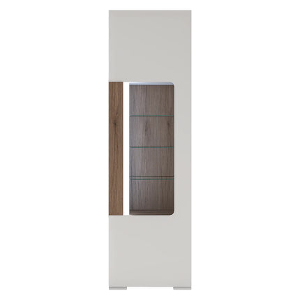 Toronto - Tall Narrow Glazed display cabinet with internal shelves (inc. Plexi Lighting) In White and Oak