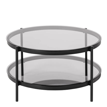 Bayonne Round Coffee Table Black with Smoked Glass Top