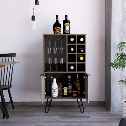 Nevada - Drinks Cabinet - 3 Door with Wine Rack & Hairpin Legs