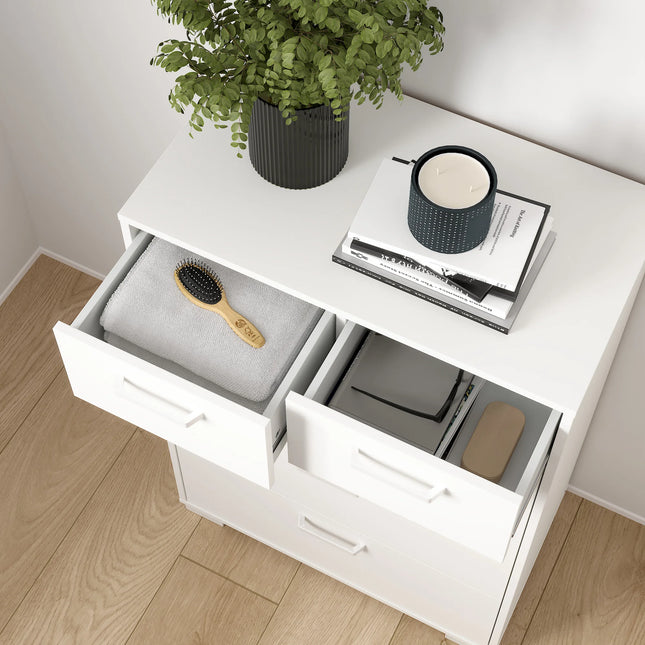 Sofia 3+2 Drawer Chest in White or Jackson Hickory – Stylish Storage