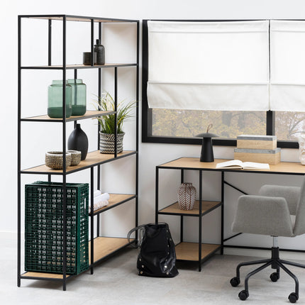 Seaford - Tall Large Black Metal Asymmetrical Bookcase with 5 Shelves