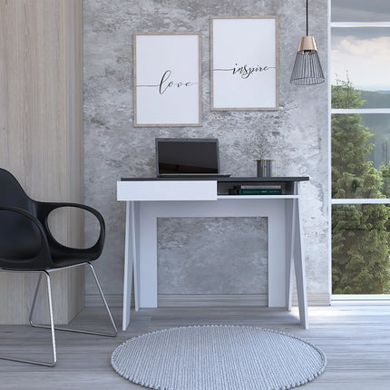 Dallas - Desk - 1 Drawer White with Angled Legs