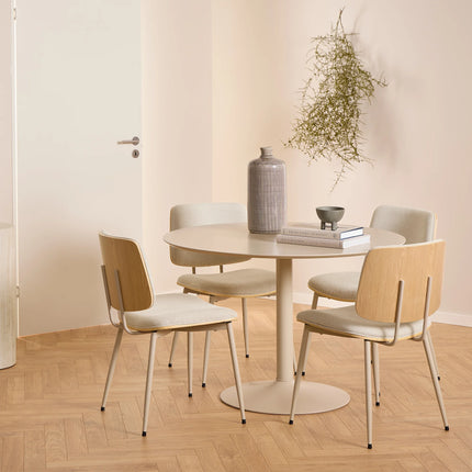 Owen Dining Chair Set of 2 in Apia Beige Fabric with Oak Veneer