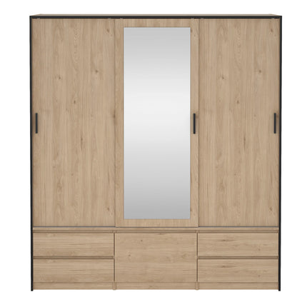 Line - Wardrobe with 3 Sliding Doors, Drawers and Mirror