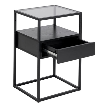 Randolf - Bedside Table in Black with Smoked Glass