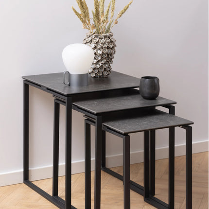 Katrine Ceramic Nest of Tables Black Set of 3 Stylish Square Tables