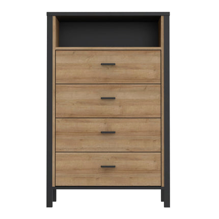High Rock Chest of 4 Drawers in Matt Black and Riviera Oak