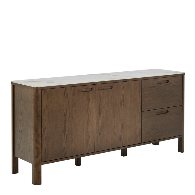 Southampton sideboard with cream marble-effect top and dark wood frame, two doors and drawers