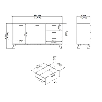 Ikast - Sideboard 2 Doors + 3 Drawers