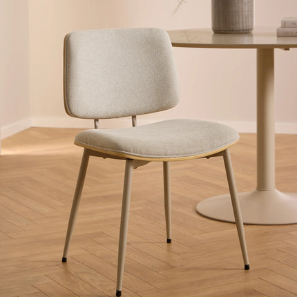 Owen Dining Chair Set of 2 in Apia Beige Fabric with Oak Veneer