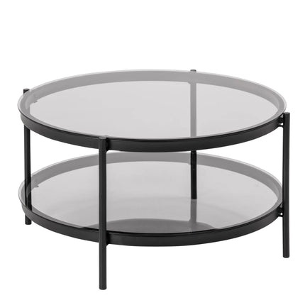 Bayonne Round Coffee Table Black with Smoked Glass Top
