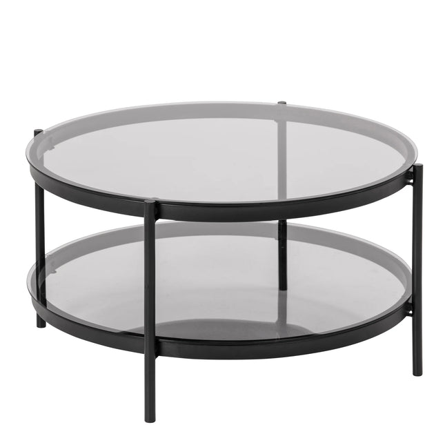 Bayonne Round Coffee Table Black with Smoked Glass Top