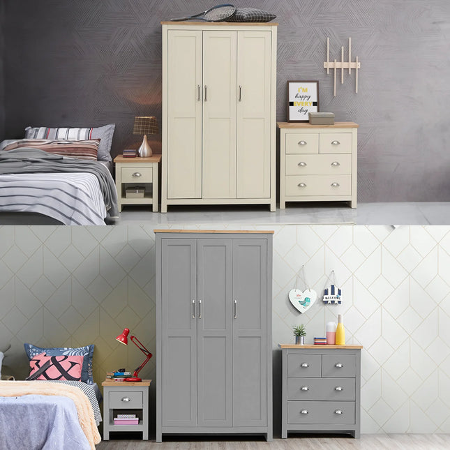 Lisbon - 3-Piece Set - 3 Door Wardrobe, 4 Drawer Chest & Bedside Table