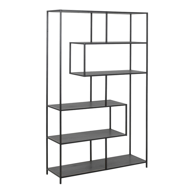 Seaford - Large Black Metal Asymmetrical Bookcase with 5 Shelves