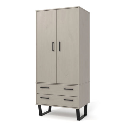 Texas - Wardrobe - 2 Door 2 Drawer Grey Waxed Pine & Metal Legs