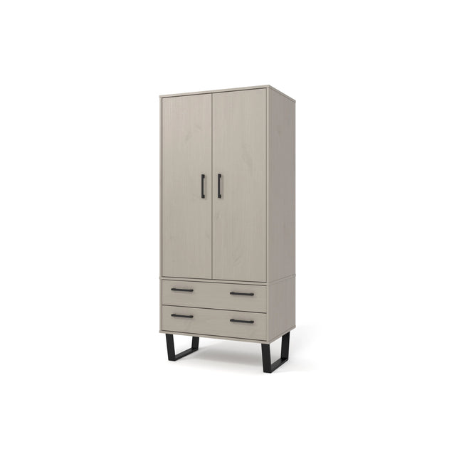Texas - Wardrobe - 2 Door 2 Drawer Grey Waxed Pine & Metal Legs