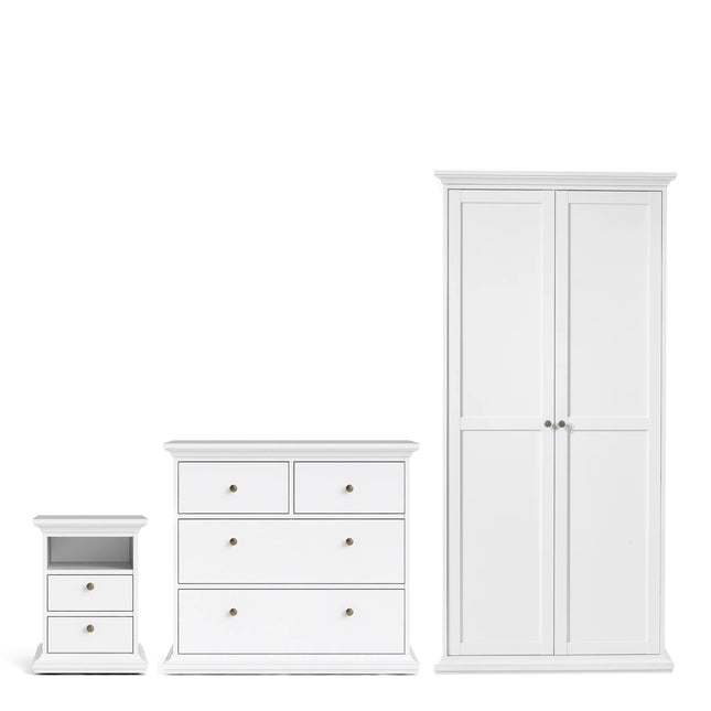 Paris 3 Piece Bedroom Set, Bedside, Chest and 2 Door Wardrobe