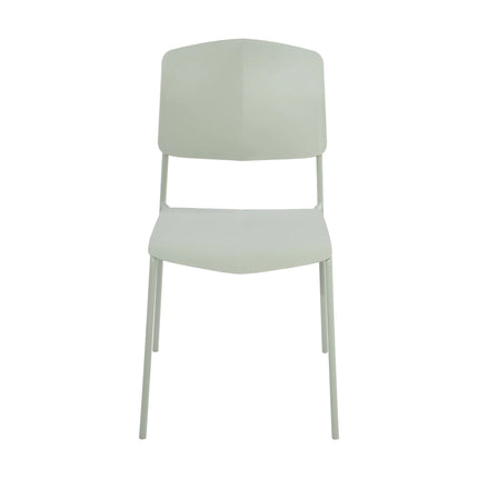 Aspen dining chair front view in pale sage plastic seat with thin metal legs