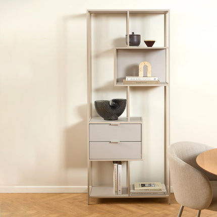 Seaford - Tall Grey Metal 2 Drawer Bookcase with 4 Shelves