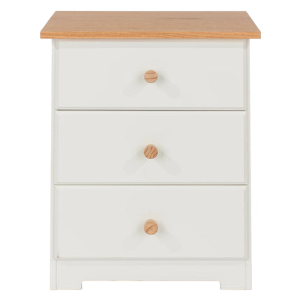 Colorado - Bedside Table - 3 Drawer Soft White & Oak Effect
