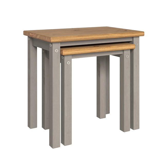 Linea Grey - Nest of 2 Side Tables - Antique Waxed Pine Tops