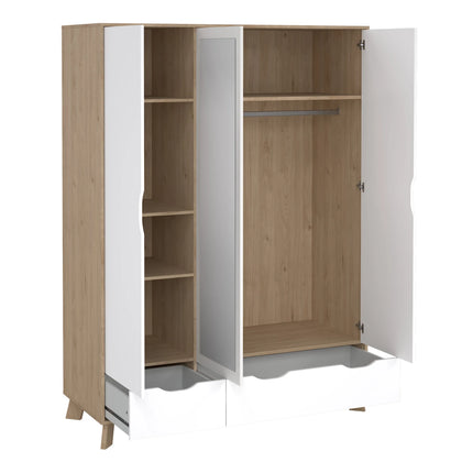 Ikast - Wardrobe 3 Doors and 2 Drawers with Mirror