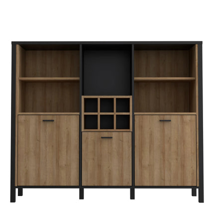 High Rock - Wide Shelf Unit in Matt Black/Riviera Oak