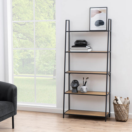 Seaford - Black Metal Ladder Bookcase with 5 Shelves