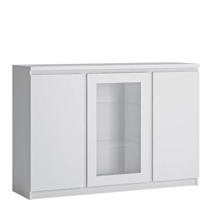 Fribo White Sideboard 3 Door Glass Cabinet Laminate 135cm