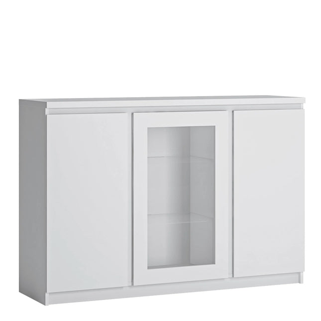 Fribo white 3-door sideboard with central glass-front display and flat top