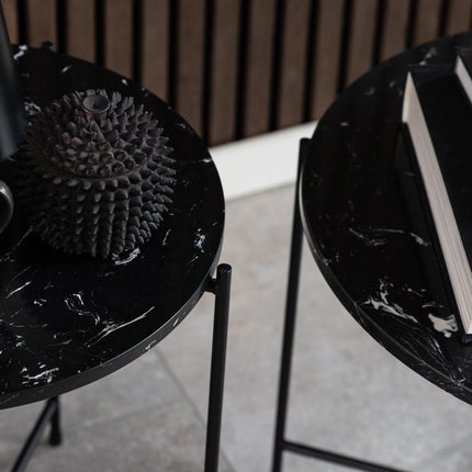 Avila - Side Table with Black Polished Marble Stone 52x40cm