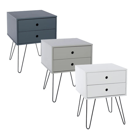 Options - Bedside Table - 2 Drawer & Hairpin Legs