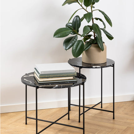 Avila - Side Table with Black Polished Marble Stone 42x45cm