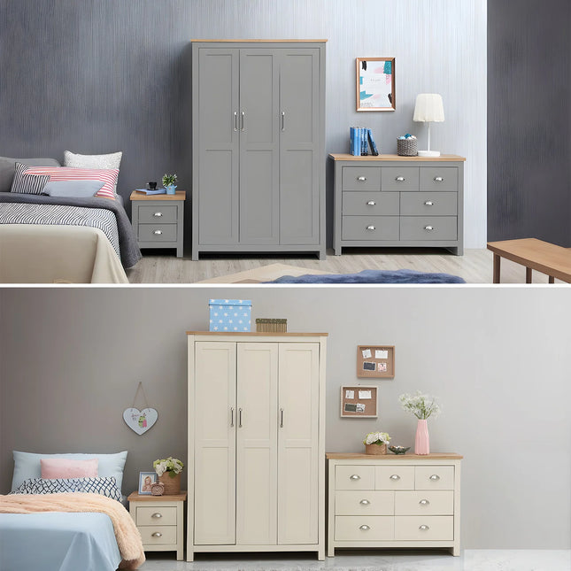 Lisbon - 3-Piece Set - 3 Door Wardrobe, 7 Drawer Chest & 2 Drawer Bedside Table