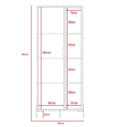 Dallas - Bookcase - 1 Door & 7 Shelves with Metal Legs