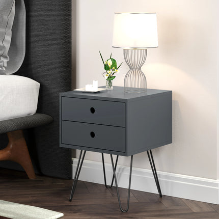 Options - Bedside Table - 2 Drawer & Hairpin Legs