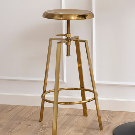 Goose Bar Stool Without Back in Gold Brushed Steel with Adjustable Height