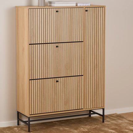 Albany Shoe Cabinet 4 Door Oak Effect Industrial 99cm Wide