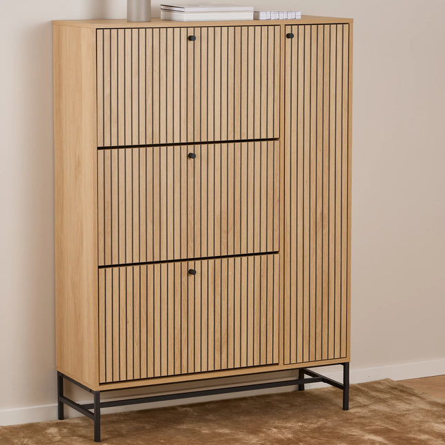 Albany Shoe Cabinet 4 Door Oak Effect Industrial 99cm Wide