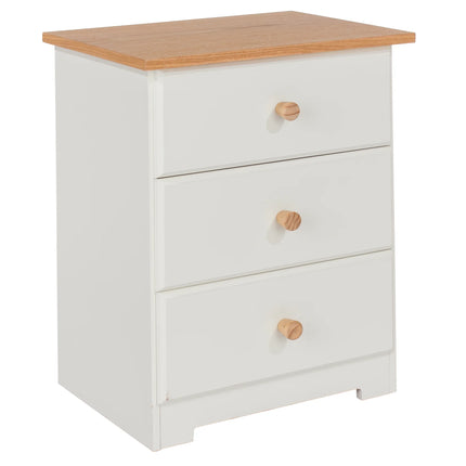 Colorado - Bedside Table - 3 Drawer Soft White & Oak Effect