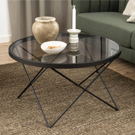 Cuxton - Black Coffee Table with Smoked Glass Top