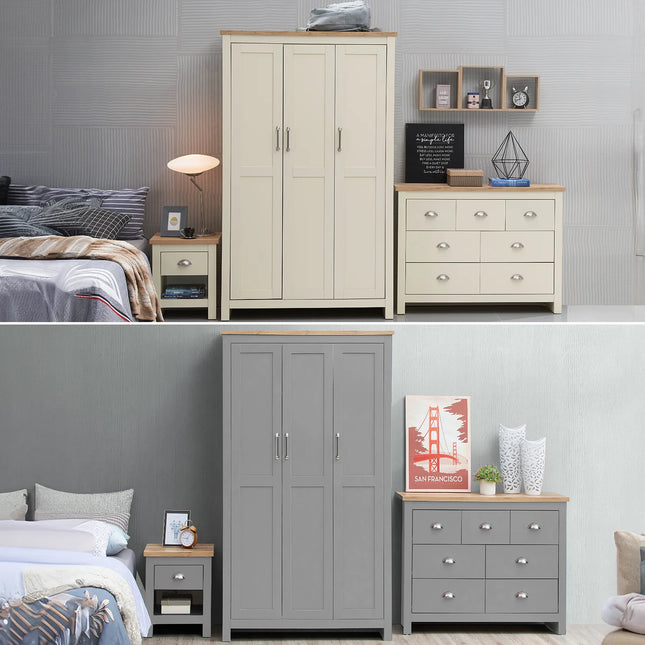 Lisbon - 3-Piece Set - 3 Door Wardrobe, 7 Drawer Chest & Bedside Table