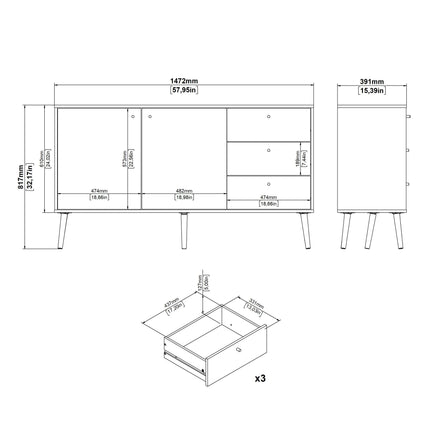 Cumbria Sideboard 2 Doors & 3 Drawers – Choice Of Finishes