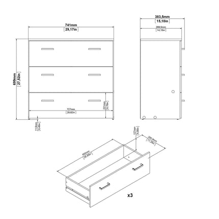 Space - 3 Piece Bedroom Set, Bedside, Chest and 2 Door 1 Drawer Wardrobe
